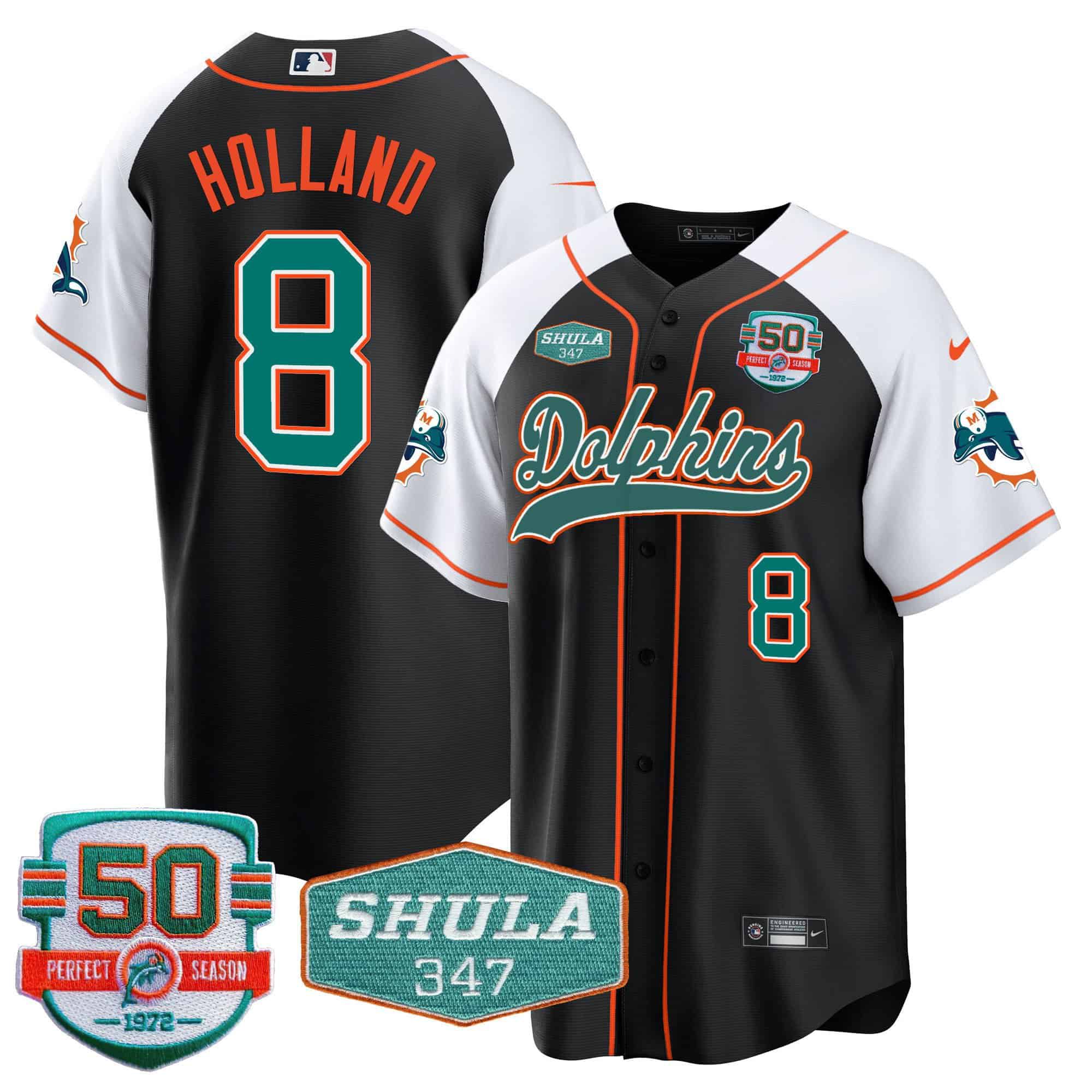 Men Miami Dolphins #8 Holland Black 2024 Nike 50th Don Shula Memorial Patch Baseball NFL Jersey->customized nfl jersey->Custom Jersey